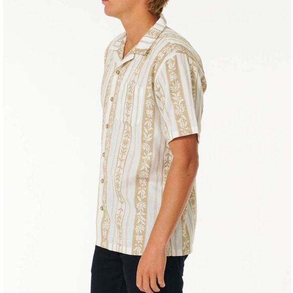 Rip Curl- White & Tan Topanga Vert Mens Button Up Shirt - Picture 2 of 5